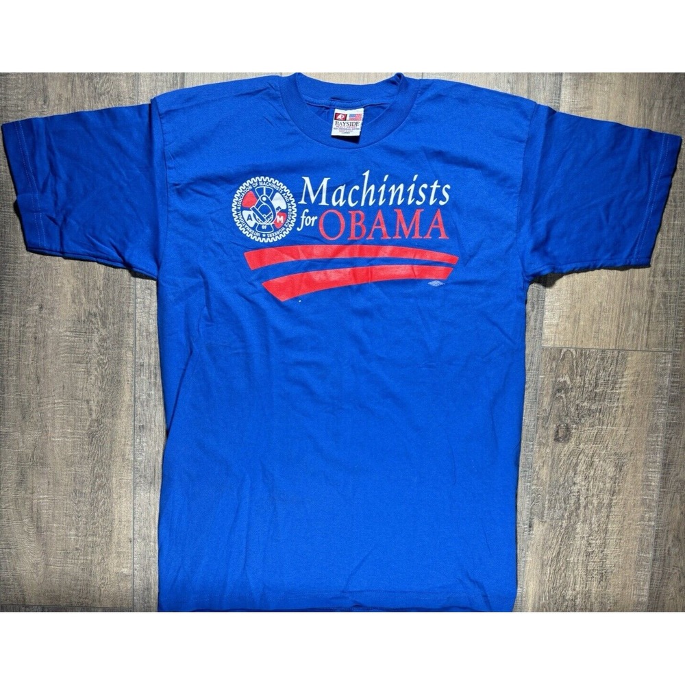 Y2K Political Machinists for Obama Dem Support Blue UNION T Shirt Size L VGC VTG